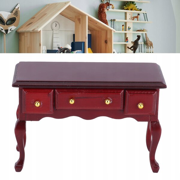 Mini scrivania in legno per casa delle bambole DIY con cassetti e motivo floreale