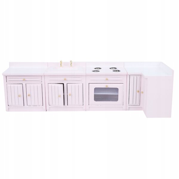 Mini Casa delle Bambole in Legno 1:12 con Mobili Integrati Cucina Rosa
