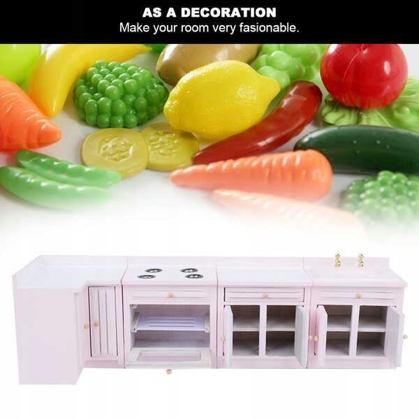 Mini Casa delle Bambole in Legno 1:12 con Mobili Integrati Cucina Rosa