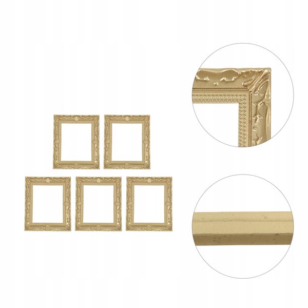 Lot de 5 Mini Cadres Décoratifs Dorés en Résine pour Miniatures et Maisons Miniatures