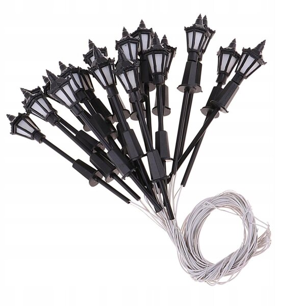 Lot de 20 lampadaires miniatures LED échelle HO 1:100 lumière blanc chaud pour maquettes