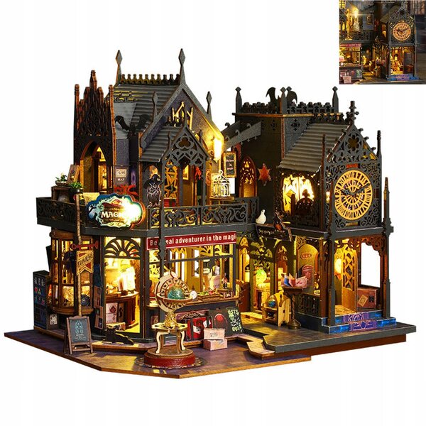ZESTAW DO NOTATEK KSIĄŻEK DIY Holo Demon City Duży Drewniany Domek DIY Zestaw Oświetlenie LED