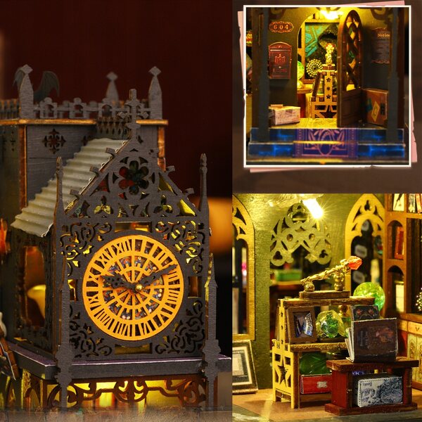 ZESTAW DO NOTATEK KSIĄŻEK DIY Holo Demon City Duży Drewniany Domek DIY Zestaw Oświetlenie LED