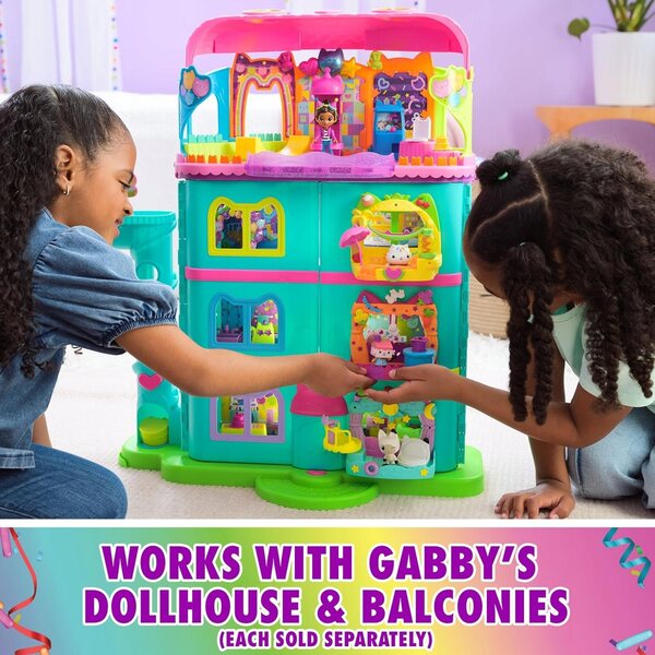 Salle de fête pour maison de poupée avec figurines et accessoires colorés