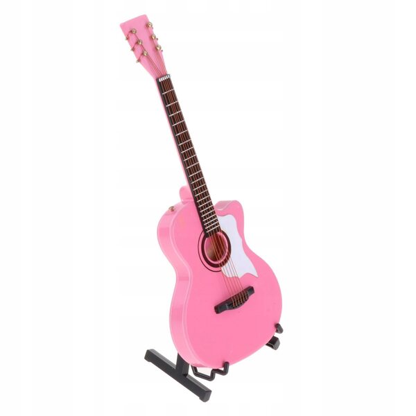 Modello miniatura chitarra classica in legno rosa 1:6 con supporto espositivo