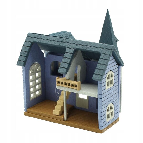 Hölzernes Puppenhaus 1:24 Bausatz Miniatur Blaues Haus