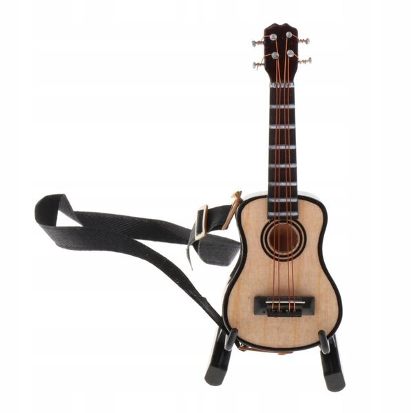 1/12 Gitarrenminiatur aus Holz mit Ständer für Puppenhaus 8 cm
