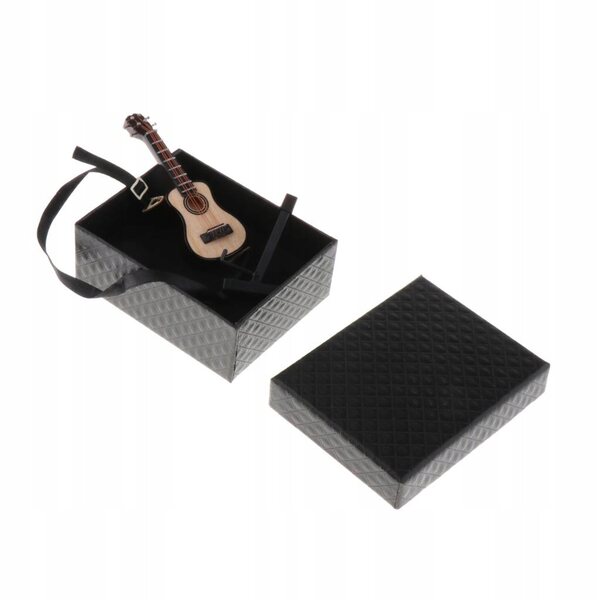 1/12 Gitarrenminiatur aus Holz mit Ständer für Puppenhaus 8 cm
