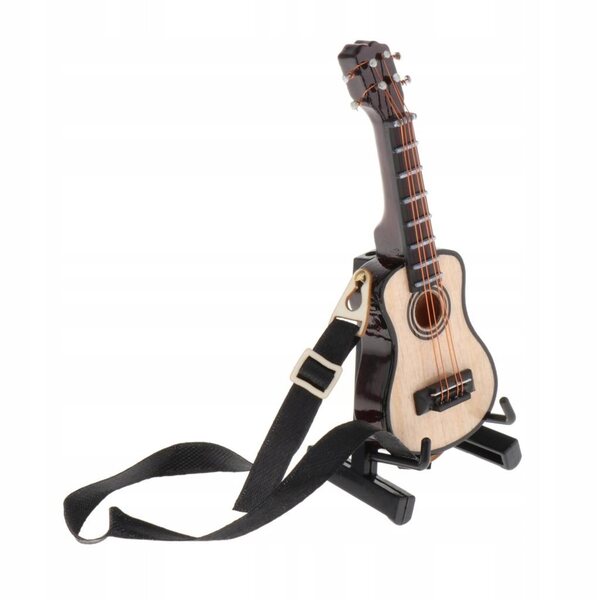 1/12 Gitarrenminiatur aus Holz mit Ständer für Puppenhaus 8 cm
