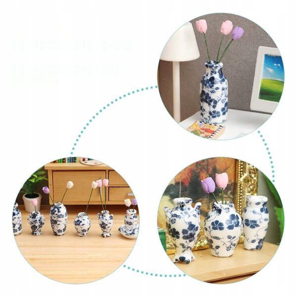 Mini vaso in ceramica per case delle bambole, set da 7 pezzi decorativi