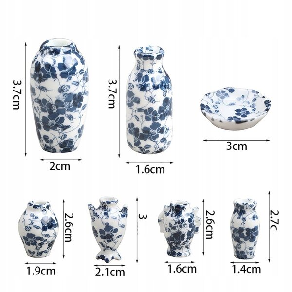 Mini vaso in ceramica per case delle bambole, set da 7 pezzi decorativi