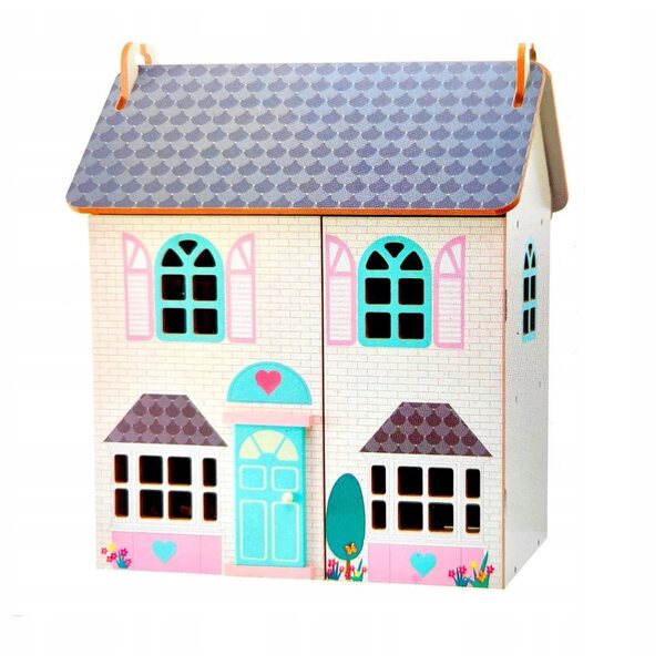 Casa delle bambole in legno Giostra con mobili e due bambole, giardino