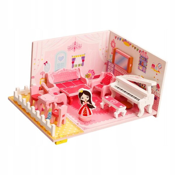 3D-DIY-Puppenhaus-Miniatur-Set, handgefertigtes Holzzimmer