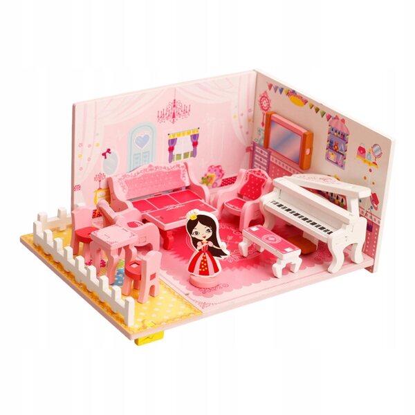 3D-DIY-Puppenhaus-Miniatur-Set, handgefertigtes Holzzimmer