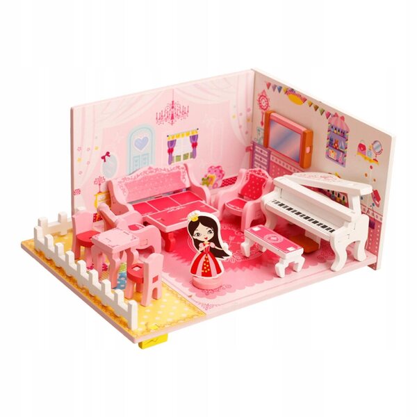 3D-DIY-Puppenhaus-Miniatur-Set, handgefertigtes Holzzimmer