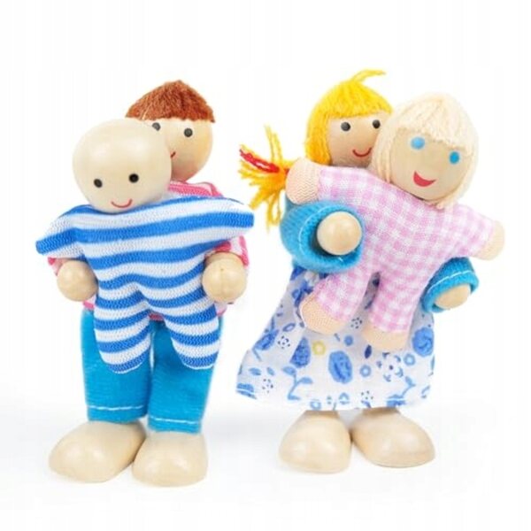 Familienset für Puppenhaus aus Holz mit beweglichen Figuren und Zubehör