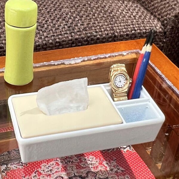 Miniatura scatola per fazzoletti in legno per casa delle bambole 1:12 bianca