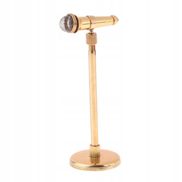 1:12 Puppenhaus-Miniatur-Metallmikrofon mit goldenem Ständer