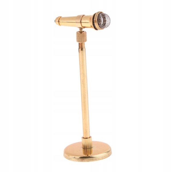 1:12 Puppenhaus-Miniatur-Metallmikrofon mit goldenem Ständer