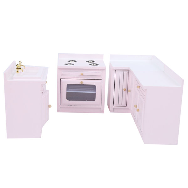1:12 Mini-Puppenhaus aus Holz mit integrierten Küchenmöbeln und Zubehör