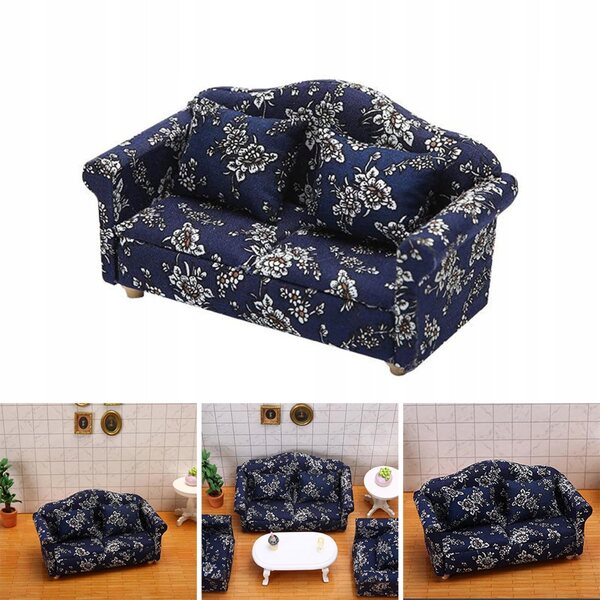 Miniatursofa und Sessel für Puppenhäuser 1:12 aus Holz und Baumwolle