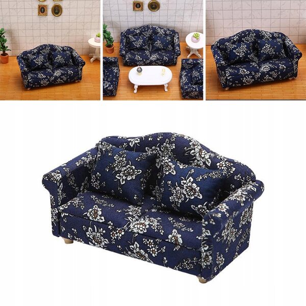Miniatursofa und Sessel für Puppenhäuser 1:12 aus Holz und Baumwolle