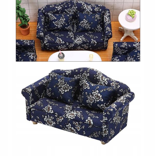 Miniatursofa und Sessel für Puppenhäuser 1:12 aus Holz und Baumwolle