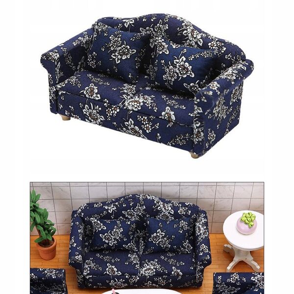 Miniatursofa und Sessel für Puppenhäuser 1:12 aus Holz und Baumwolle