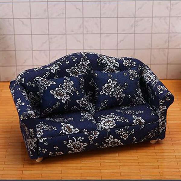 Miniatursofa und Sessel für Puppenhäuser 1:12 aus Holz und Baumwolle