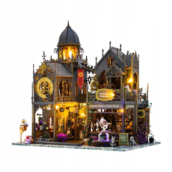 Kit Montaggio Casa delle Bambole in Legno con Illuminazione e Accessori - 30x20x31 cm