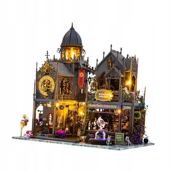 Kit Montaggio Casa delle Bambole in Legno con Illuminazione e Accessori - 30x20x31 cm