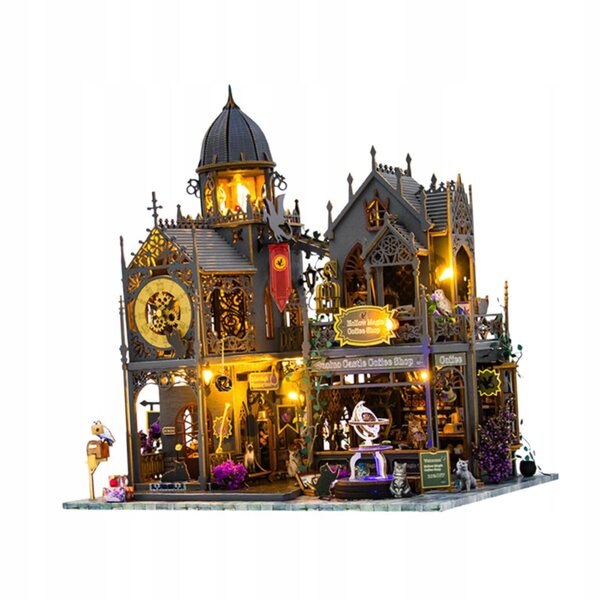 Kit Montaggio Casa delle Bambole in Legno con Illuminazione e Accessori - 30x20x31 cm