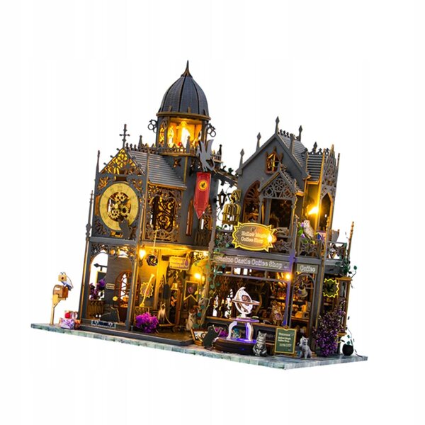 Kit Montaggio Casa delle Bambole in Legno con Illuminazione e Accessori - 30x20x31 cm