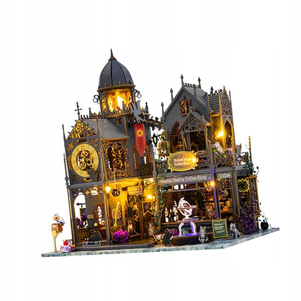 Kit Montaggio Casa delle Bambole in Legno con Illuminazione e Accessori - 30x20x31 cm