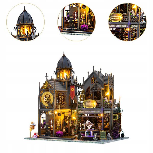 Kit Montaggio Casa delle Bambole in Legno con Illuminazione e Accessori - 30x20x31 cm