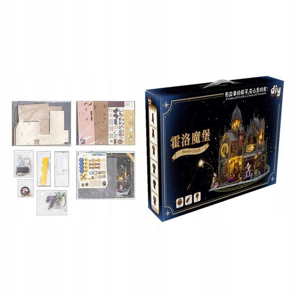 Kit Montaggio Casa delle Bambole in Legno con Illuminazione e Accessori - 30x20x31 cm