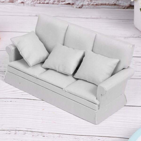 Mini Sofa in Legno per Casa delle Bambole 1:12 con 3 Cuscini Colorati
