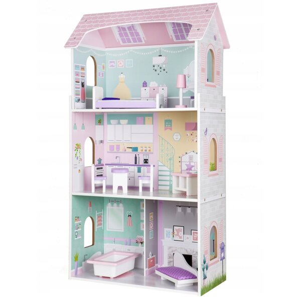 Casa delle bambole in legno Tojsy Rezydencja Jagodowa 95 cm con mobili 3 livelli