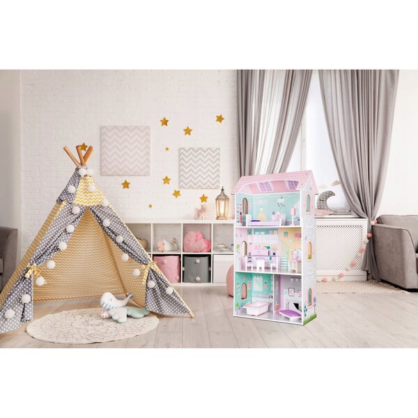 Casa delle bambole in legno Tojsy Rezydencja Jagodowa 95 cm con mobili 3 livelli