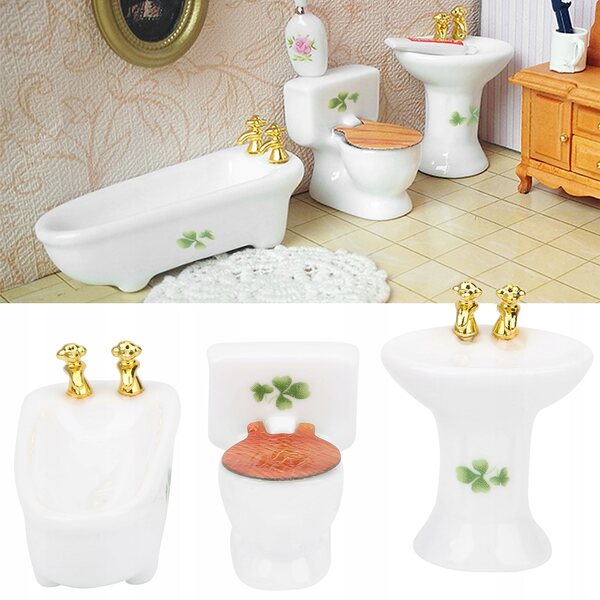 1:24 Badezimmer-Miniatur-Set für Puppenhäuser aus hochwertiger Keramik