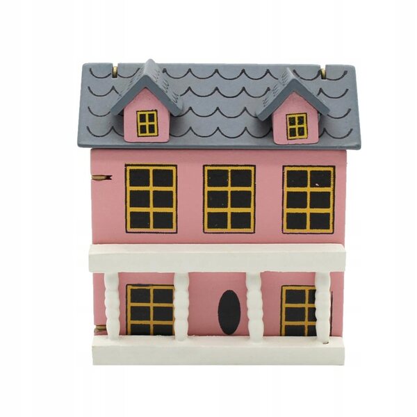 Houten poppenhuisminiaturen 1:12 roze villamodel met openslaande deur