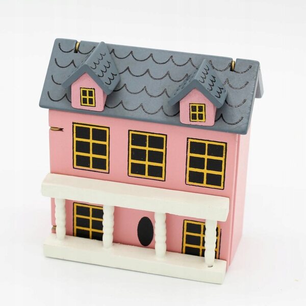 Houten poppenhuisminiaturen 1:12 roze villamodel met openslaande deur