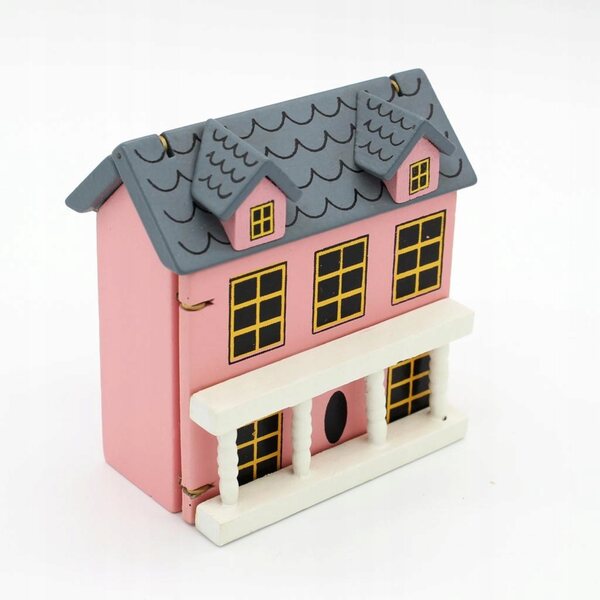 Houten poppenhuisminiaturen 1:12 roze villamodel met openslaande deur