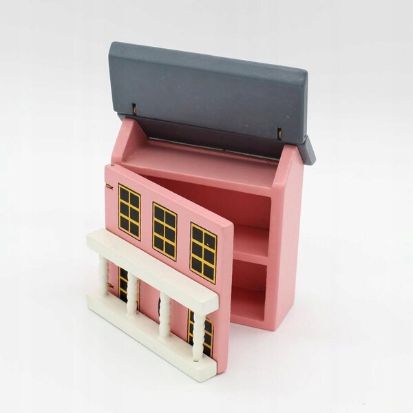 Houten poppenhuisminiaturen 1:12 roze villamodel met openslaande deur