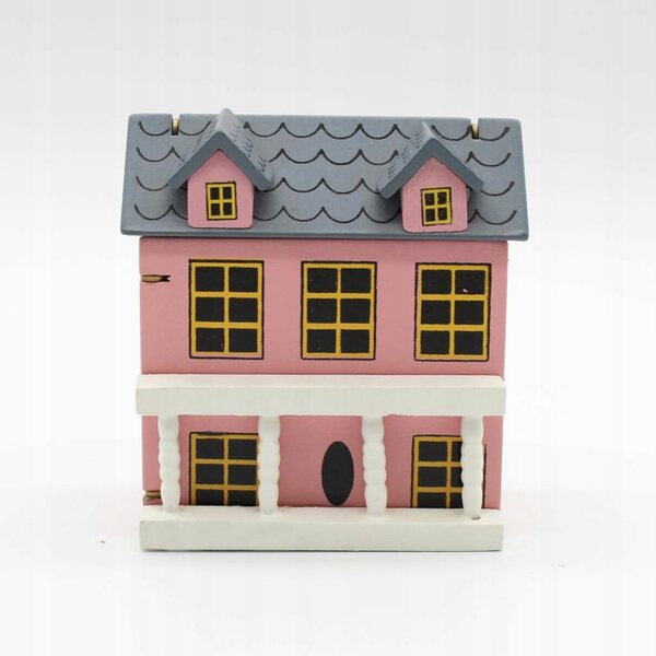 Houten poppenhuisminiaturen 1:12 roze villamodel met openslaande deur
