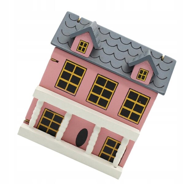 Houten poppenhuisminiaturen 1:12 roze villamodel met openslaande deur