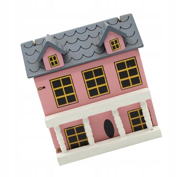 Houten poppenhuisminiaturen 1:12 roze villamodel met openslaande deur