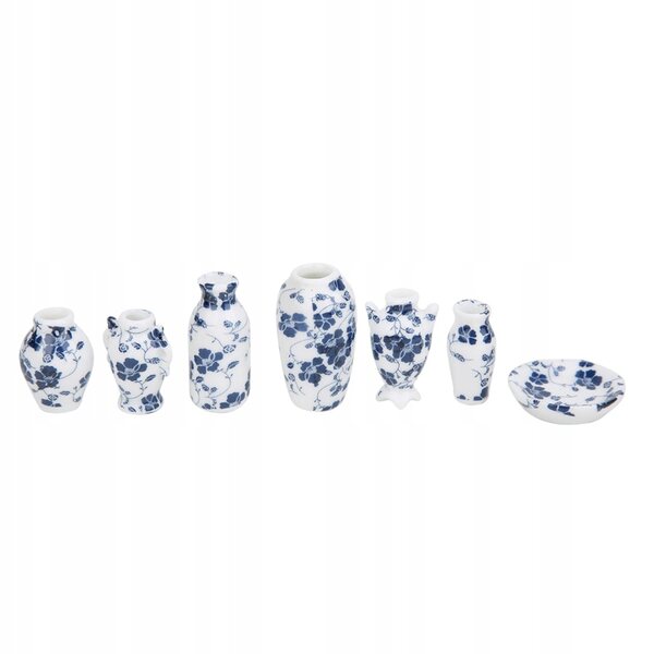1:12 Mini-Keramikvase für Puppenhaus, blaue und weiße Dekoration H0