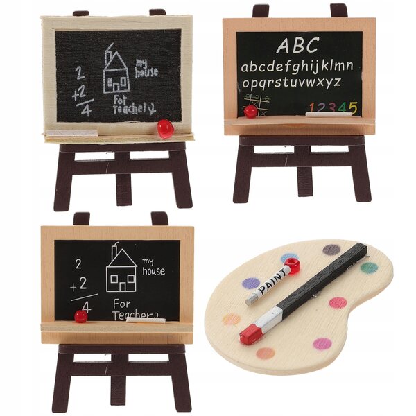 Mini-Schüler-Set mit Holztafeln für das Puppenhaus, 4-teilig