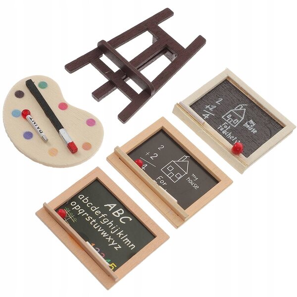 Mini-Schüler-Set mit Holztafeln für das Puppenhaus, 4-teilig